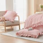 Litanika Full Size Comforter Sets, 3 Pieces Blush Pink Ruffle Girls Women Cute Bedding Comforters & Sets, Lightweight Fluffy Microfiber as Gift (79x90In Comforter & 2 Pillowcases)