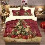 3pcs red Christmas tree print coreless bedding set, multi size bedroom and dormitory duvet cover machine washable decoration