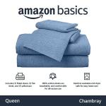 Amazon Basics 4 Piece Bed Sheets Set, 100% Cotton Jersey, Includes Super Soft, Flat and Fitted Sheets, Pillowcase, Queen, Chambray, Solid