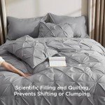 Bedsure King Size Comforter Set - Bedding Sets King 7 Pieces, Pintuck Bed in a Bag Grey Bed Set with Comforter, Sheets, Pillowcases & Shams