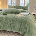 Grid Pattern Winter Rabbit Fur 4 Piece Set Double Side Plush Comforter Quilt for Home Bedroom Queen Cozy Quilt Cover Sets 이불 커버