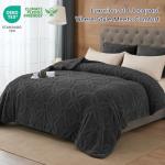 PHF Soft Sherpa Fleece Blanket Queen Size for Bed, 510GSM Fleece Lightweight Yet Warm Blanket, No Shed No Pilling, 90" x 90", Tufted Jacquard Cozy Thick Bed Throw for Home Decor, Dark Grey