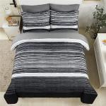 KAKIJUMN 5 Piece Bed in a Bag Stripe Comforter Set Twin Size, White Grey Black Patchwork Striped Comforter and Sheet Set, All Season Soft Microfiber Complete Bedding Sets(Grey,Twin)