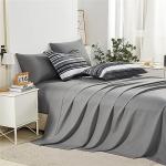 KAKIJUMN 5 Piece Bed in a Bag Stripe Comforter Set Twin Size, White Grey Black Patchwork Striped Comforter and Sheet Set, All Season Soft Microfiber Complete Bedding Sets(Grey,Twin)