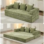 Convertible Folding Mattress Sofa Bed, Chenille Floor Lounge Couch With Armrests & Storage Pockets, Includes Pillows & Non-slip