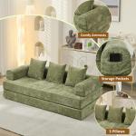 Convertible Folding Mattress Sofa Bed, Chenille Floor Lounge Couch With Armrests & Storage Pockets, Includes Pillows & Non-slip