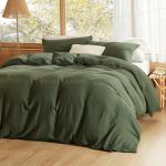 Bedsure 100% Muslin Cotton Duvet Cover King Size - Ultra-Soft, Breathable & Lightweight - Linen Like Gauze Comforter Cover Set with Button Closure and Corner Ties (Olive Green, King, 104"x90")