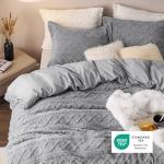Bedsure Fluffy Duvet Cover Set for Christmas - Faux Fur Comforter Cover King Size, Gray Warm Plush Bedding for Winter, 3-Piece Set with Zipper Closure (104"x90") and 2 Pillow Shams