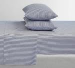 Feather & Stitch Softest 100% Cotton Sheets, 300 Thread Count Percale Weave Bedding, 16" Deep Pocket, Cooling Sheets, Breathable Bed Set, Hotel Premium Quality (King, Blue Stripe)