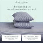 Feather & Stitch Softest 100% Cotton Sheets, 300 Thread Count Percale Weave Bedding, 16" Deep Pocket, Cooling Sheets, Breathable Bed Set, Hotel Premium Quality (King, Blue Stripe)