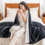 Berkshire Blanket-Sherpa Fleece Blanket, Warm and Soft Loftmink Reversible Blanket for Bed, Sofa and Travel, Black, 60 in x 90 in