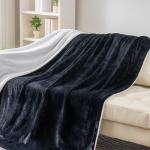 Berkshire Blanket-Sherpa Fleece Blanket, Warm and Soft Loftmink Reversible Blanket for Bed, Sofa and Travel, Black, 60 in x 90 in