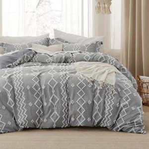 Bedsure Boho Duvet Cover Queen Size - Cationic Dyed Tufted Duvet Cover Set, 3-Piece Shabby Chic Boho Bedding for All Seasons (Dark Grey, 90" x 90")
