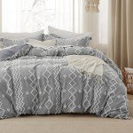 Bedsure Boho Duvet Cover Queen Size - Cationic Dyed Tufted Duvet Cover Set, 3-Piece Shabby Chic Boho Bedding for All Seasons (Dark Grey, 90" x 90")