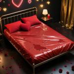 Vinyl Queen Fitted Massage Mattress with Elastic Band, Fits Bed Cover Mat 80x60'' Wide for Nuru Massage Safe Against Water&Oil, Bed Sheet-Silicone Based Massage Products, Noiseless&Hypoallergenic, Red