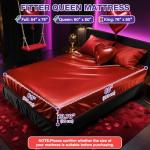 Vinyl Queen Fitted Massage Mattress with Elastic Band, Fits Bed Cover Mat 80x60'' Wide for Nuru Massage Safe Against Water&Oil, Bed Sheet-Silicone Based Massage Products, Noiseless&Hypoallergenic, Red