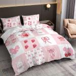 Pink rabbit bow bedding set strawberry print (1 set +2 pillowcases, no core), bedding, various size to meet different needs