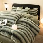 Striped Gradient Bed Sheet Duvet Cover Set Milk Velvet Winter Four Piece Bed Set Three Piece Bedding Thickened Warm Rabbit Plush