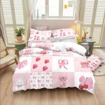 Pink rabbit bow bedding set strawberry print (1 set +2 pillowcases, no core), bedding, various size to meet different needs