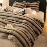 Striped Gradient Bed Sheet Duvet Cover Set Milk Velvet Winter Four Piece Bed Set Three Piece Bedding Thickened Warm Rabbit Plush