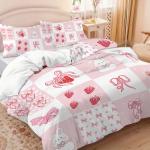 Pink rabbit bow bedding set strawberry print (1 set +2 pillowcases, no core), bedding, various size to meet different needs