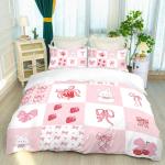 Pink rabbit bow bedding set strawberry print (1 set +2 pillowcases, no core), bedding, various size to meet different needs