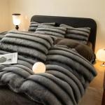Striped Gradient Bed Sheet Duvet Cover Set Milk Velvet Winter Four Piece Bed Set Three Piece Bedding Thickened Warm Rabbit Plush