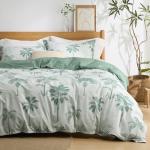 Bedsure Duvet Cover Queen Size - 100% Cotton Reversible Floral Queen Duvet Cover Set with Zipper Closure, 3 Pieces Soft & Breathable Green Milieu Bedding Set with 2 Pillow Shams 20"x26"