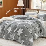Bedsure Fluffy Duvet Cover Set - Ultra Soft Plush Shaggy Comforter Cover Queen Size, Warm Flannel Fleece Bed Sets for Winter, 3 Pieces, Snowflake Pattern, Grey