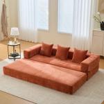 Convertible Sleeper Sofa Bed with Cylindrical Pillow Corduroy Folding Mattress Living Room Sofas Convertible Couch Furniture