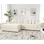 Oversized L-Shaped Corduroy Sofa with Left Chaise, Armrests, 8 Pillows, Beige, Easy Assembly