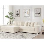 Oversized L-Shaped Corduroy Sofa with Left Chaise, Armrests, 8 Pillows, Beige, Easy Assembly