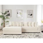 Oversized L-Shaped Corduroy Sofa with Left Chaise, Armrests, 8 Pillows, Beige, Easy Assembly