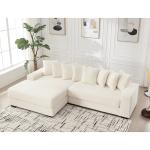Oversized L-Shaped Corduroy Sofa with Left Chaise, Armrests, 8 Pillows, Beige, Easy Assembly