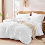 FUANNA Queen Comforter Set 7 Pieces, Luxury Seersucker Bed in a Bag Queen Size for All Seasons, Soft Bedding Set with Comforter, Flat Sheet, Fitted Sheet, Pillowcases & Shams for Bedroom, White
