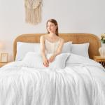 FUANNA Queen Comforter Set 7 Pieces, Luxury Seersucker Bed in a Bag Queen Size for All Seasons, Soft Bedding Set with Comforter, Flat Sheet, Fitted Sheet, Pillowcases & Shams for Bedroom, White