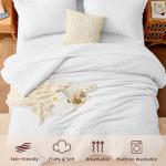FUANNA Queen Comforter Set 7 Pieces, Luxury Seersucker Bed in a Bag Queen Size for All Seasons, Soft Bedding Set with Comforter, Flat Sheet, Fitted Sheet, Pillowcases & Shams for Bedroom, White