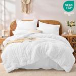 FUANNA Queen Comforter Set 7 Pieces, Luxury Seersucker Bed in a Bag Queen Size for All Seasons, Soft Bedding Set with Comforter, Flat Sheet, Fitted Sheet, Pillowcases & Shams for Bedroom, White