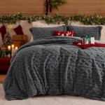 Bedsure Fluffy Flannel Duvet Cover Set for Christmas - Faux Fur Comforter Cover Queen Size, Dark Grey Warm Plush Bedding for Winter, 3-Piece Set with Zipper Closure (90"x90") and 2 Pillow Shams