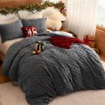 Bedsure Fluffy Flannel Duvet Cover Set for Christmas - Faux Fur Comforter Cover Queen Size, Dark Grey Warm Plush Bedding for Winter, 3-Piece Set with Zipper Closure (90"x90") and 2 Pillow Shams