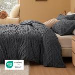 Bedsure Fluffy Flannel Duvet Cover Set for Christmas - Faux Fur Comforter Cover Queen Size, Dark Grey Warm Plush Bedding for Winter, 3-Piece Set with Zipper Closure (90"x90") and 2 Pillow Shams