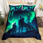 Wolf Duvet Cover Twin King Size, Roaring Wolves Wildlife Bedding Set Aurora Animals Galaxy Print Comforter Cover for Kids Boys