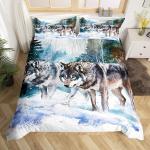 Wolf Duvet Cover Twin King Size, Roaring Wolves Wildlife Bedding Set Aurora Animals Galaxy Print Comforter Cover for Kids Boys