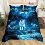 Wolf Duvet Cover Twin King Size, Roaring Wolves Wildlife Bedding Set Aurora Animals Galaxy Print Comforter Cover for Kids Boys