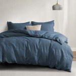 PHF 100% Cotton Waffle Duvet Cover King Size, 3 Pieces Soft Breathable Duvet Set for All Season, Pre-Washed Decorative Textured Comforter Cover with 2 Pillow Shams, 106" x 92", Navy Blue