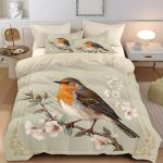 3pcs Cute Robin Patterned Digital Printed Quilt Cover Set - Includes 1 Quilt Cover and 2 Pillow Cover (without Filler)