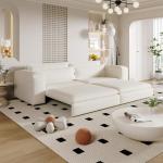 93" King Size Sleeper Sofa Bed, 3-in-1 Convertible Sofa with Chaise Lounge, Pull-Out Couch with 2 Lumbar Pillows for Living