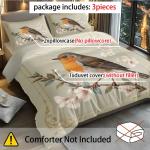 3pcs Cute Robin Patterned Digital Printed Quilt Cover Set - Includes 1 Quilt Cover and 2 Pillow Cover (without Filler)