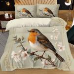 3pcs Cute Robin Patterned Digital Printed Quilt Cover Set - Includes 1 Quilt Cover and 2 Pillow Cover (without Filler)