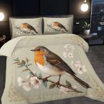 3pcs Cute Robin Patterned Digital Printed Quilt Cover Set - Includes 1 Quilt Cover and 2 Pillow Cover (without Filler)